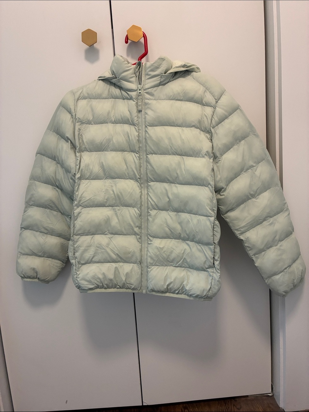 Uniqlo Mint Green Kids Quilted Puffer Jacket with detachable Hood